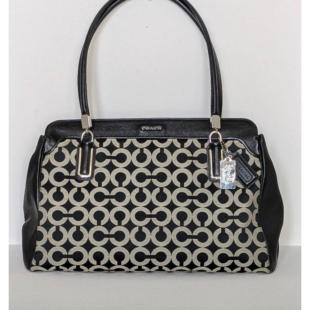 COACH Madison Op Art Sateen Kimberly Carryall Handbag Black White D1326-25624